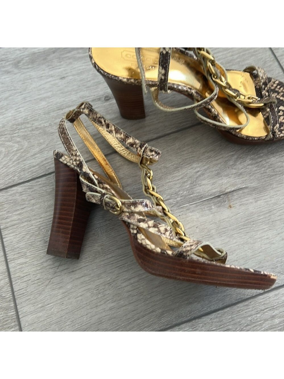 Coach Libertie snakeskin leather with block heel chain detail Heels size 6.5 - Picture 4 of 14